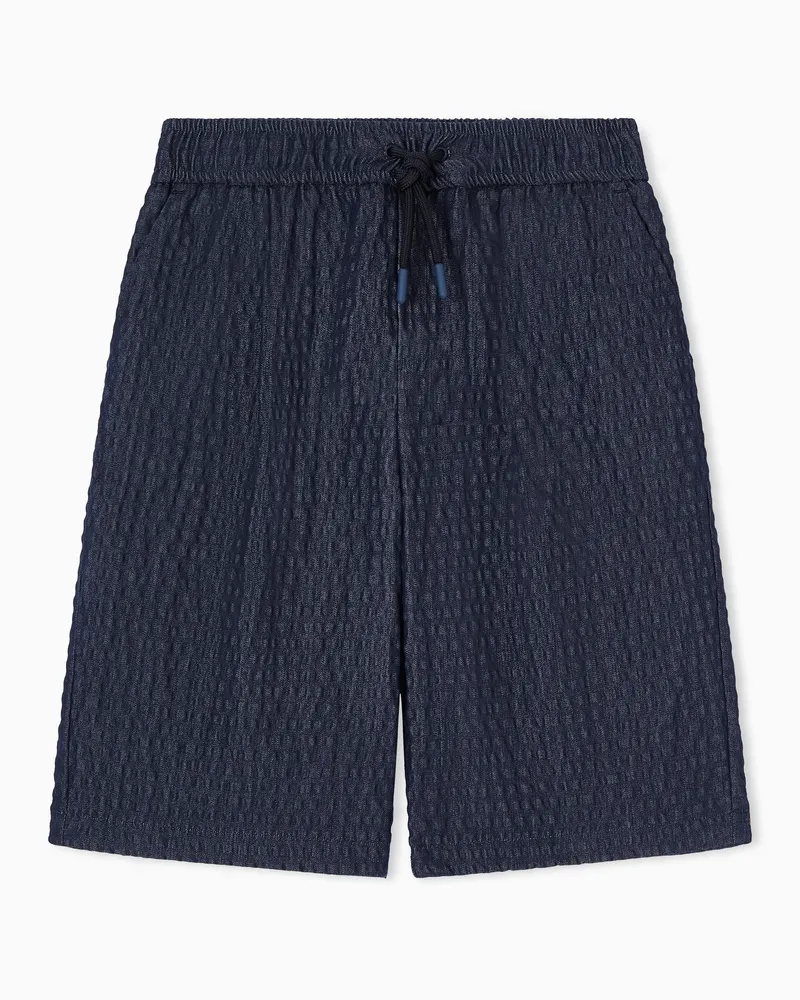 Emporio Armani Bermudashorts aus Seersucker in Denim-Optik Marineblau