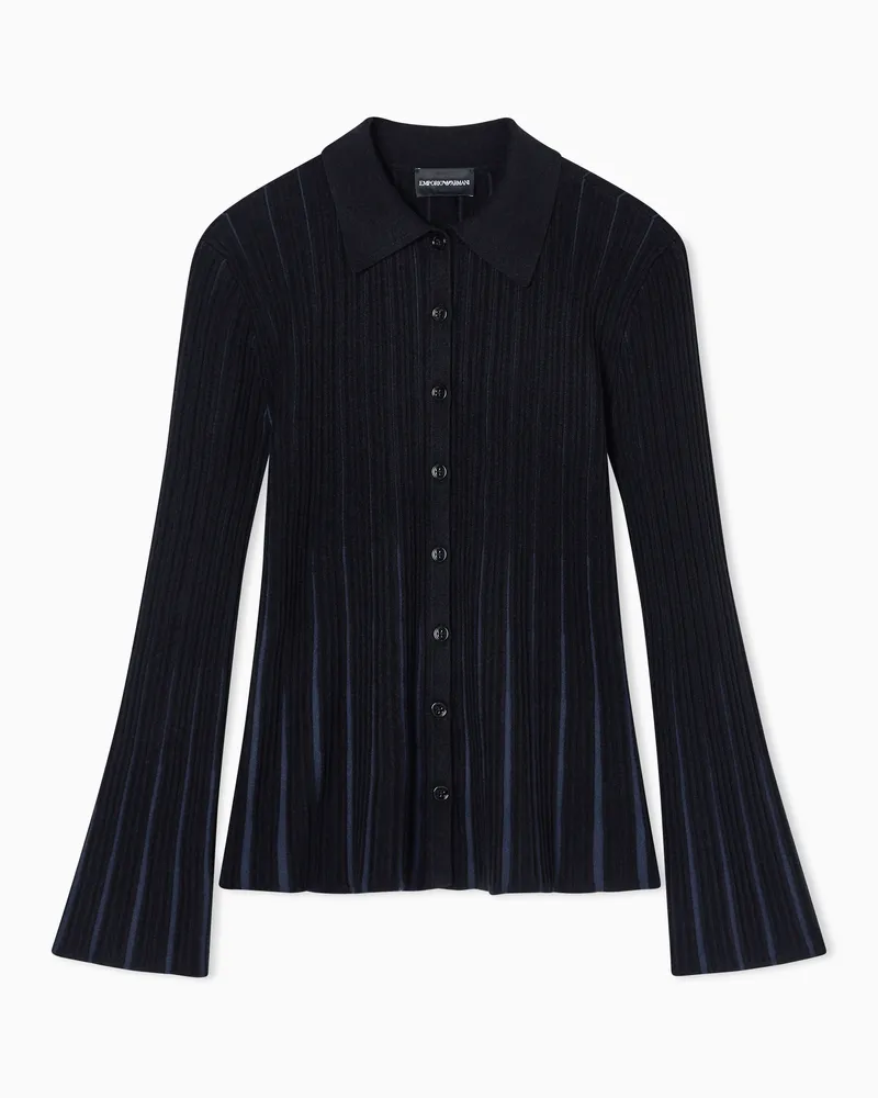Emporio Armani Cardigan mit Vanisé-Rippenmuster und klassischem Kragen Schwarz