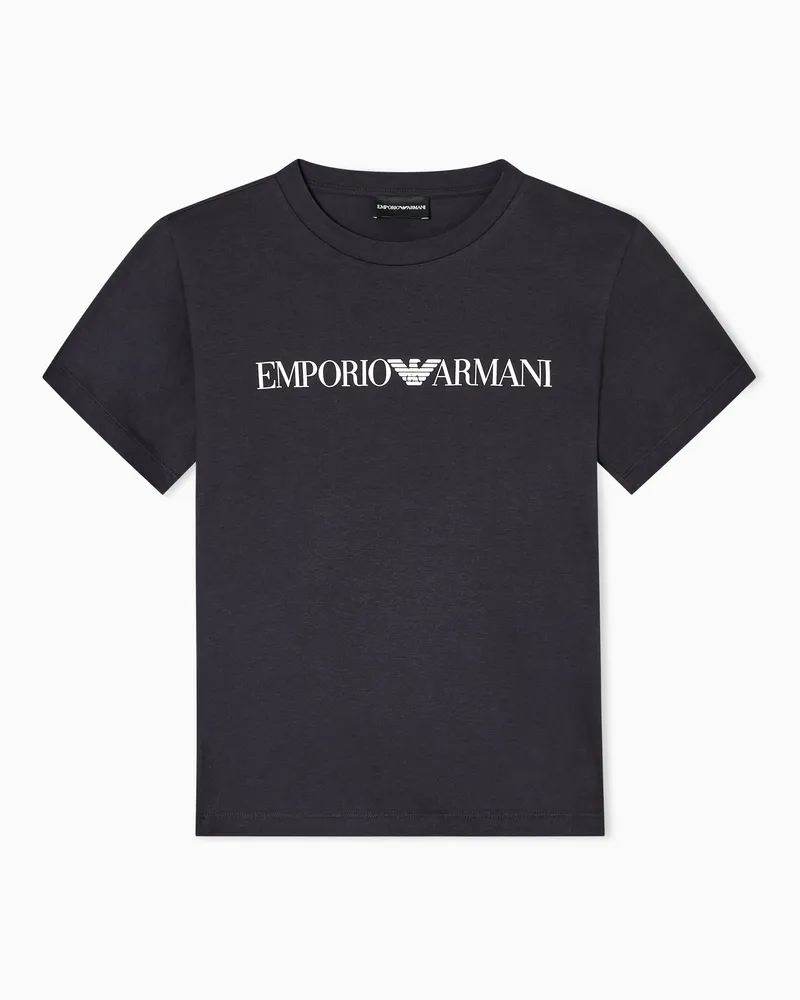 Emporio Armani Bio-jersey t-shirt mit Rundhals und Logodruck Essential Blau
