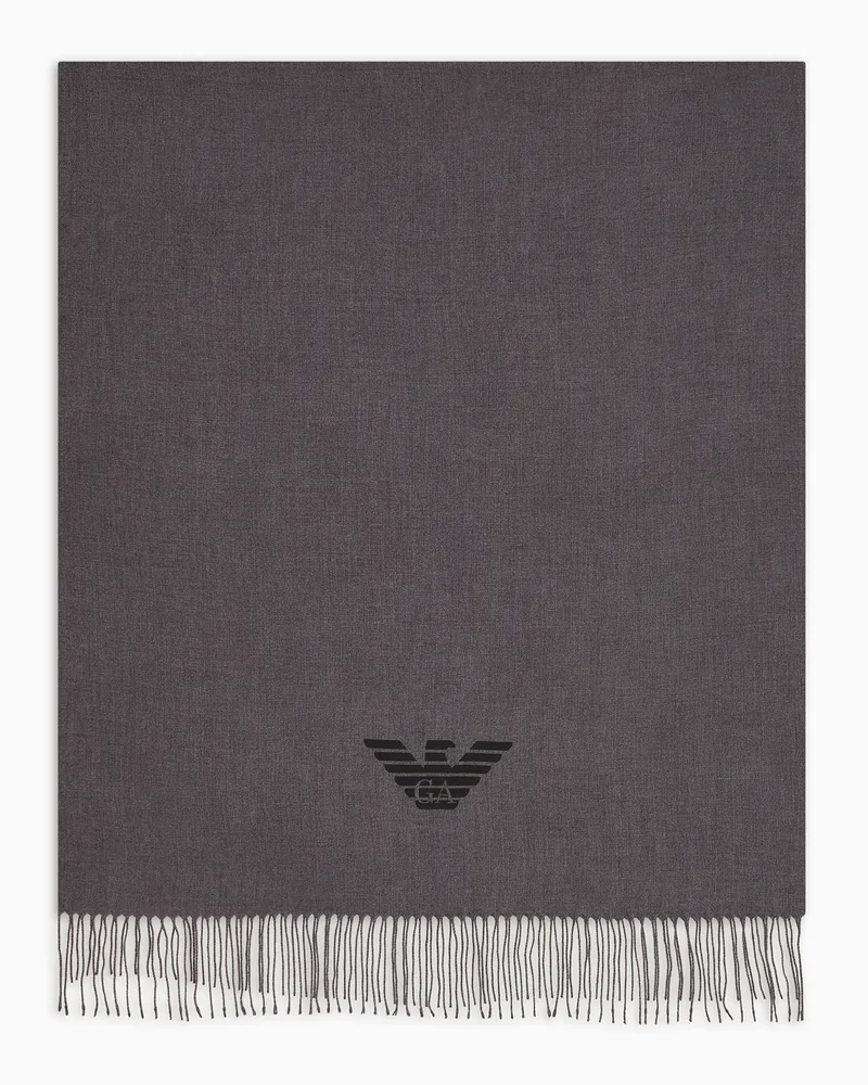 Emporio Armani Schal mit Fransen und Adler-Print Grau