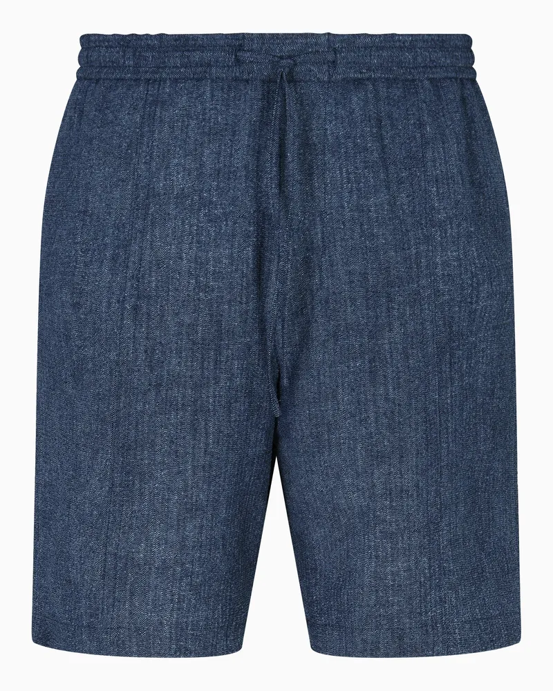 Emporio Armani Bermudashorts mit Tunnelzug aus Seersucker mit Print Blau