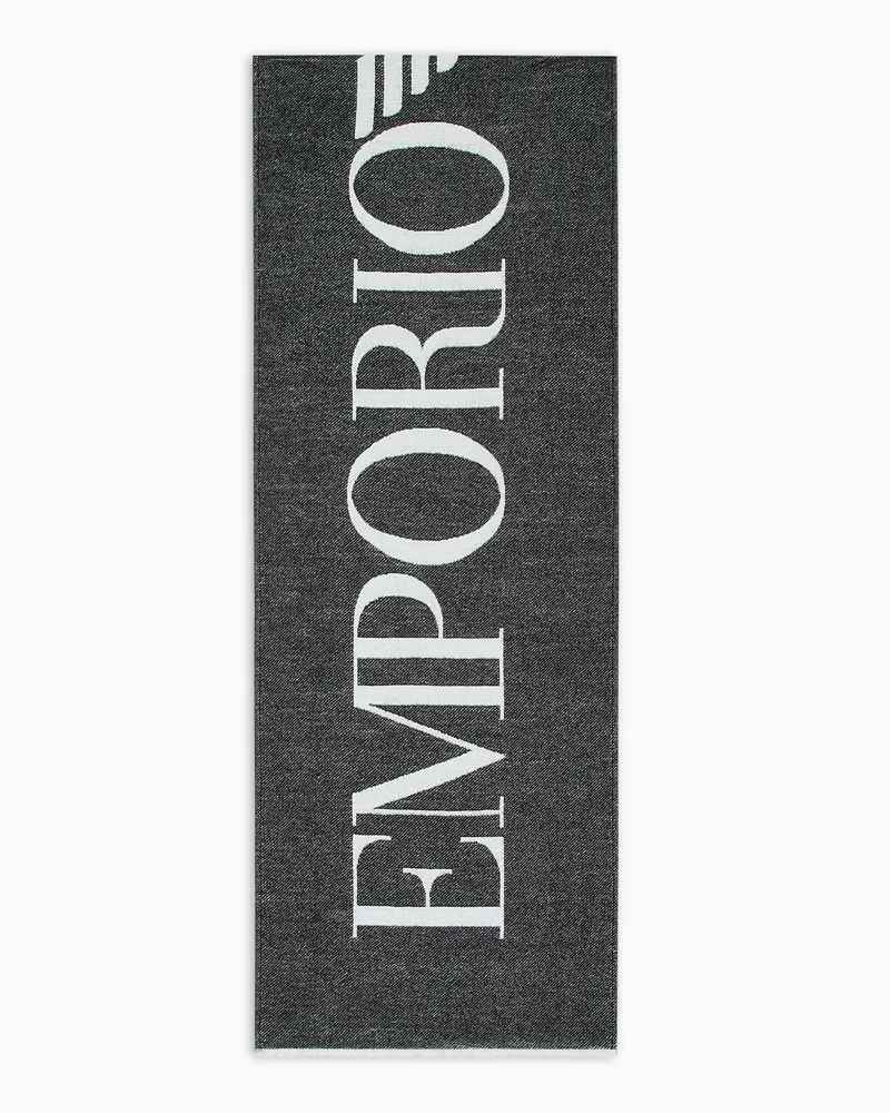 Emporio Armani Zweifarbiger Schal aus Woll-Mischung mit Maxi-Logo Schwarz