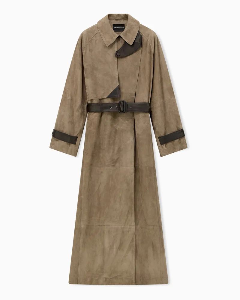 Emporio Armani Trench Regularer Schnitt Wildleder mit Lederbesatz Beige