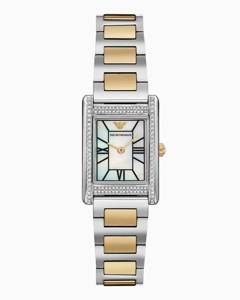 Emporio Armani Uhr mit zwei Zeigern und zweifarbigem Edelstahlarmband Mehrfarbig