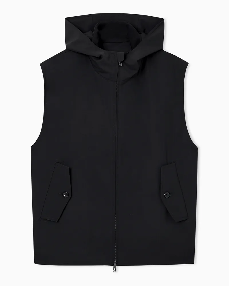 Emporio Armani Ärmellose Jacke mit Kapuze aus kompaktem Stretch-Wollstoff Schwarz