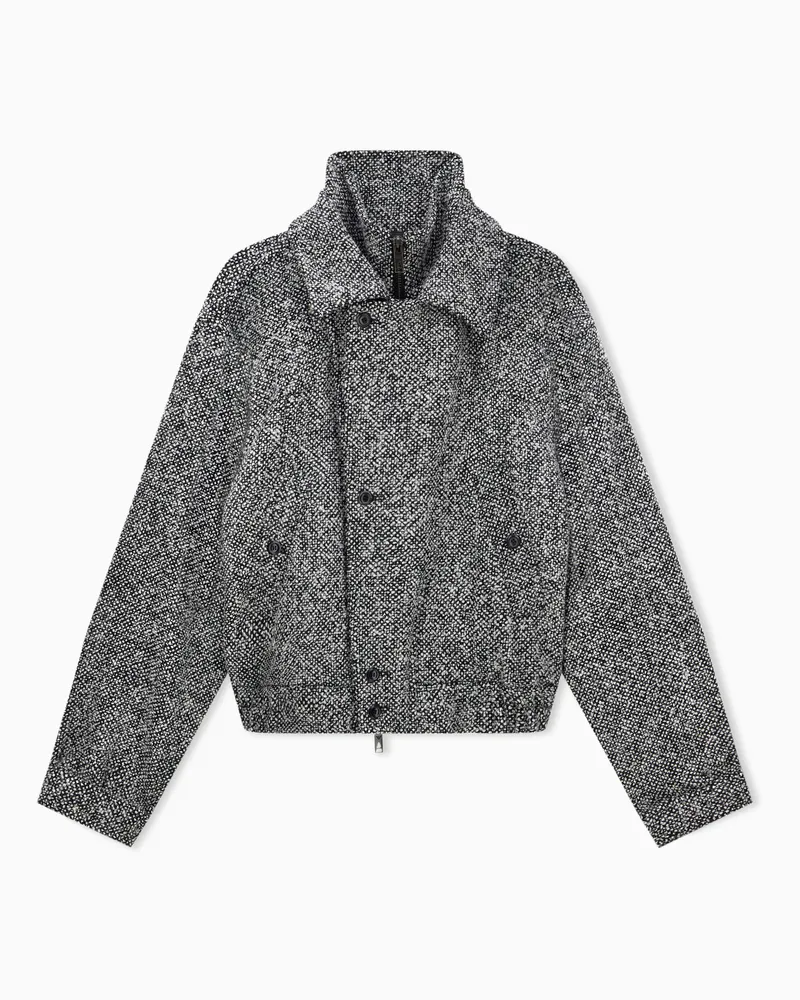 Emporio Armani Jacke aus Wollmischung mit Fischgrätenmuster Schwarz