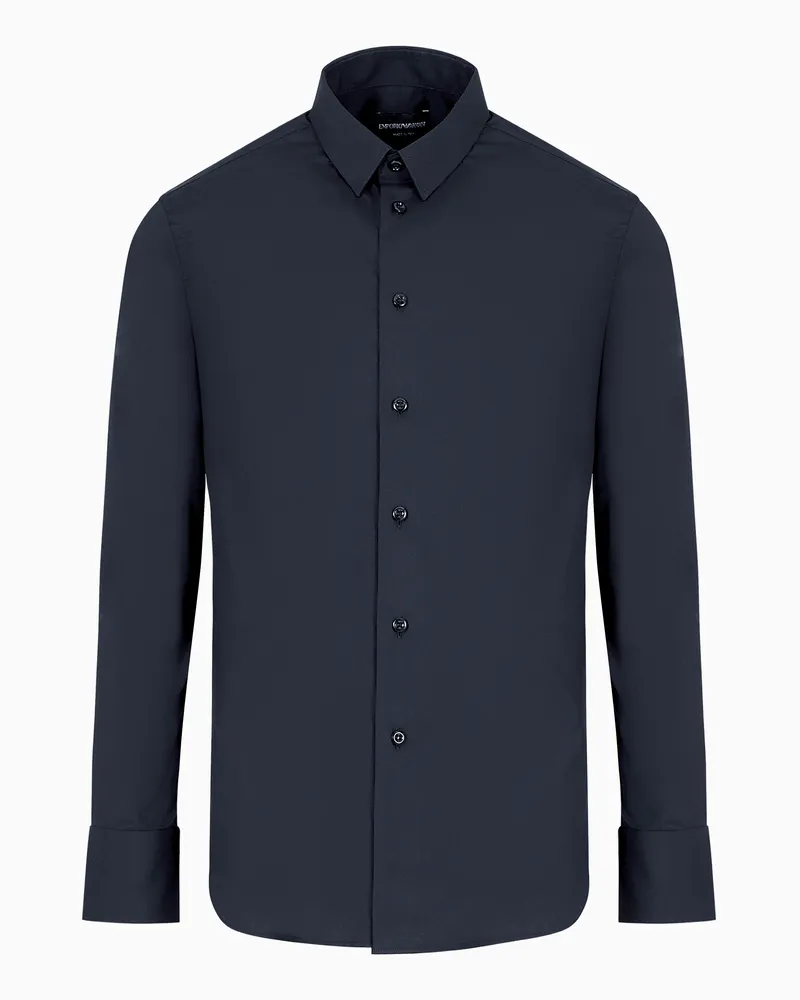 Emporio Armani Bluse aus elastischem Baumwollpopeline Marineblau