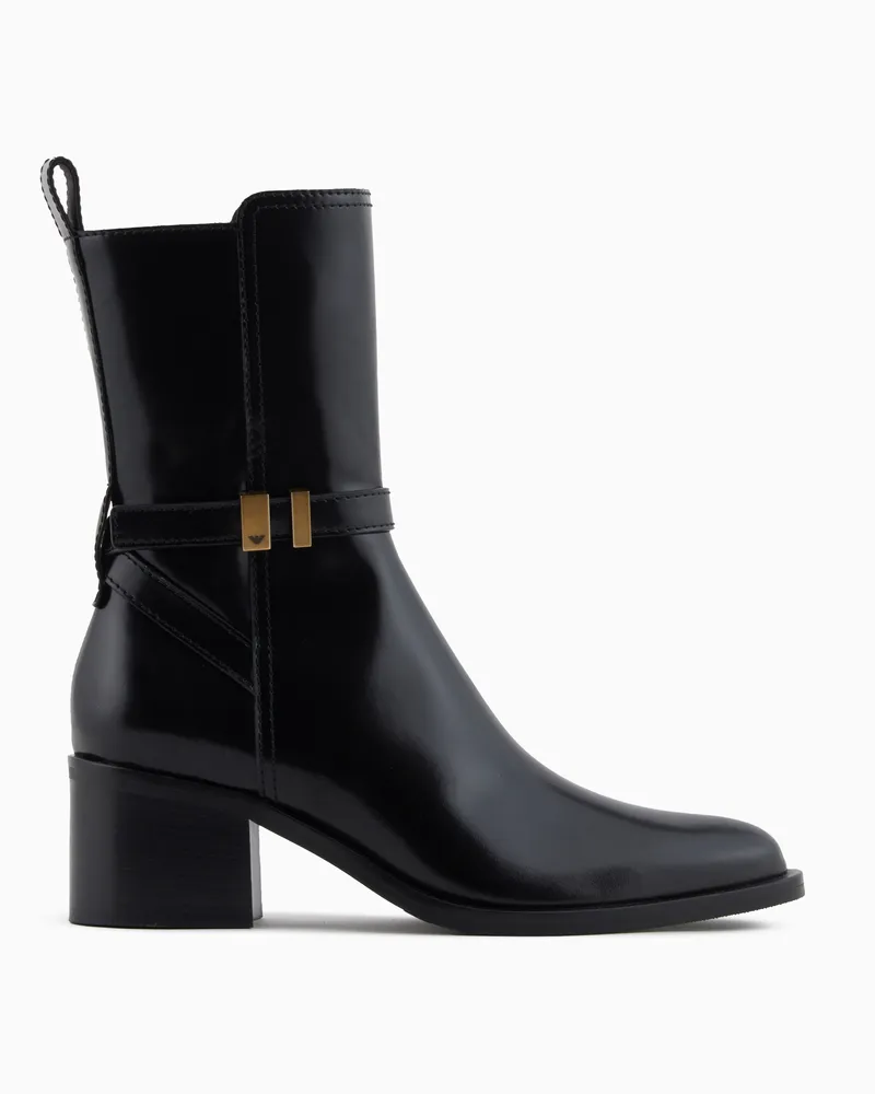Emporio Armani Stiefeletten aus gebürstetem Leder mit Riemen Schwarz