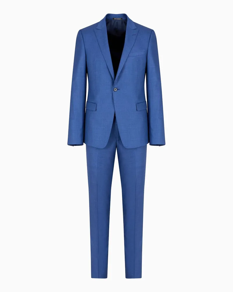 Emporio Armani Einreihiger Anzug In Slim Fit mit In Seidigem Grisaille-finish Blau