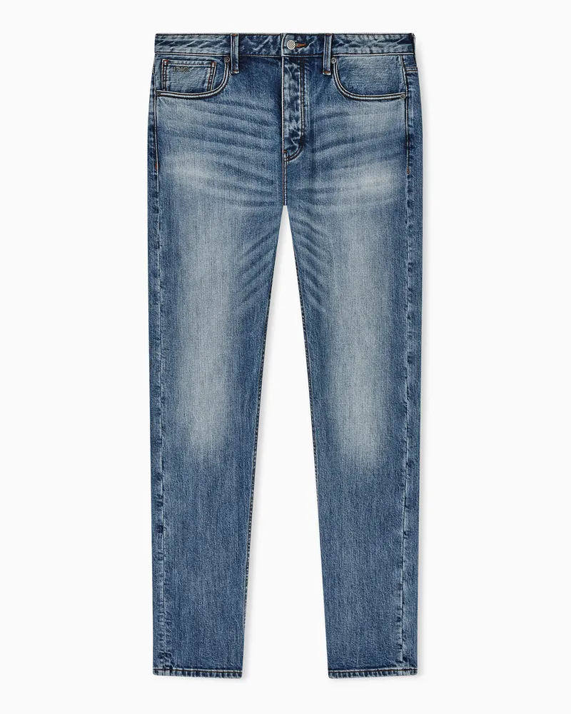 Emporio Armani Slim-Fit-Jeans J75 aus elastischem Stonewash-Komfort-Denim 8,6 oz Blau