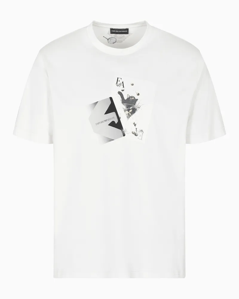 Emporio Armani ASV T-Shirt aus Jersey mit Spielkarten-Print Weiß