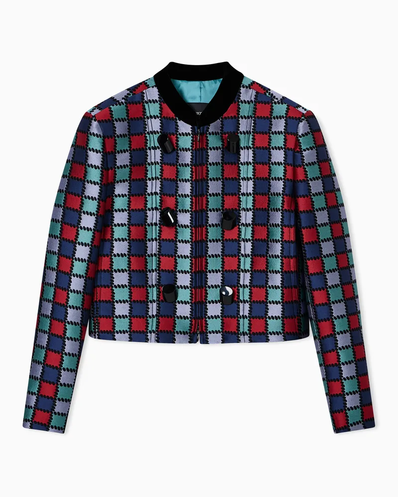 Emporio Armani Einreihige Jacke aus einer Jacquar-Wollmischung mit durchgehendem Karomuster Gemustert