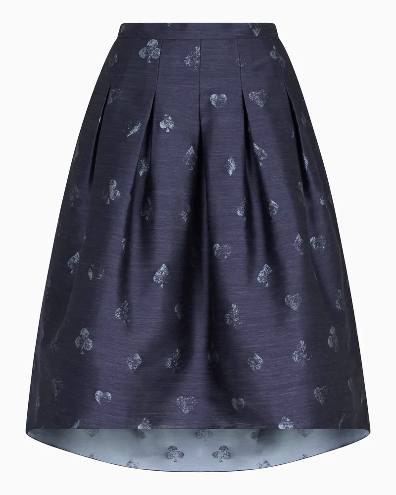 Emporio Armani Rock mit Godet-Falten, gefertigt aus einer Woll-Mischung mit „Jeu de Cartes“-Muster in Jacquard-Stoff-Verarbeitung Blau