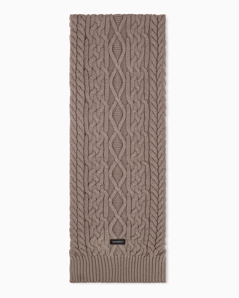 Emporio Armani Schal aus Schurwolle im Zopfmuster mit geripptem Saum Braun