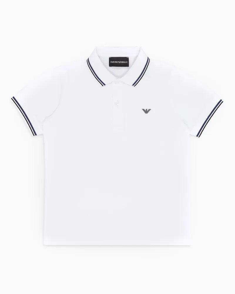 Emporio Armani Poloshirt aus Stretch-Pikee mit gestreiften Bündchen Weiß