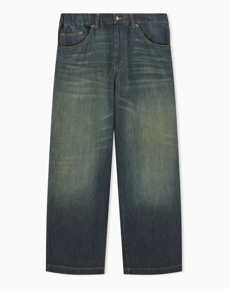 Emporio Armani Weite Jeans mit elastischem Bund und Kontrastnähten Blau