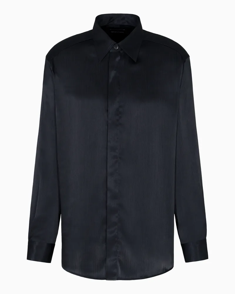 Emporio Armani Einfarbiges Hemd aus plissiertem Stoff Schwarz