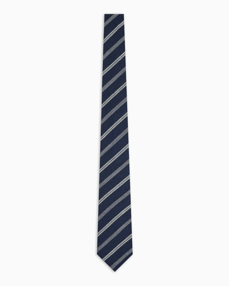 Emporio Armani Krawatte aus reiner Wolle mit diagonalem Streifenmuster aus Jacquard-Stoff Marineblau