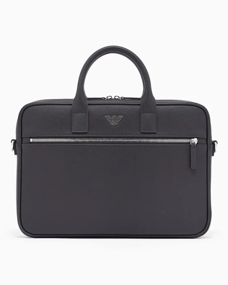 Emporio Armani ASV Businesstasche aus wiederaufbereitetem Saffiano-Leder mit Adler-Plakette Grau