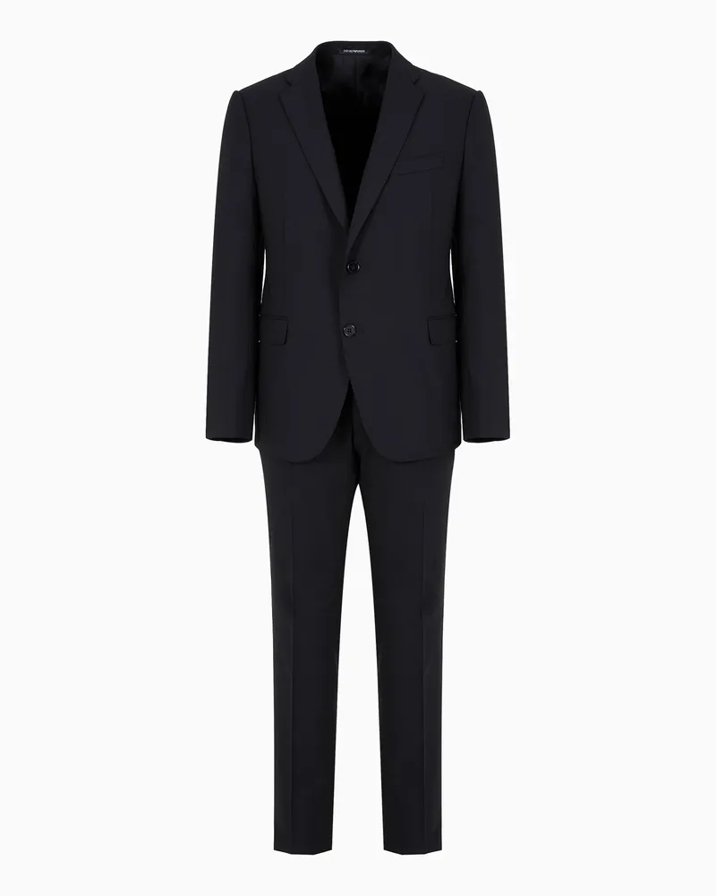 Emporio Armani Einreihiger Anzug in Slim Fit aus gekämmtem elastischem Wollfresko Schwarz