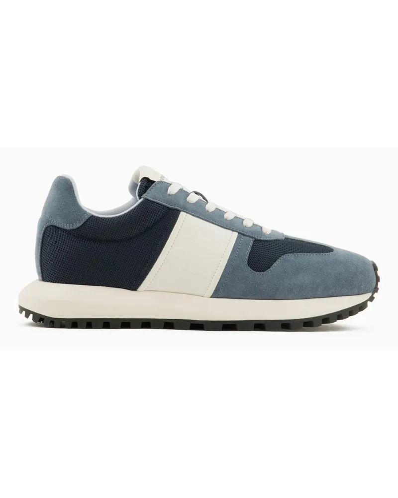 Emporio Armani Sneaker aus Mesh mit Details aus Veloursleder Taubenblau