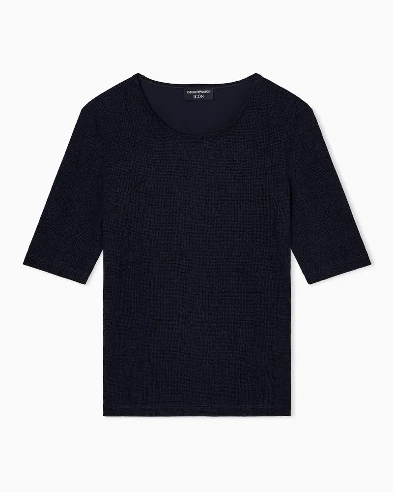 Emporio Armani T-Shirt Icon aus Interlock-Jersey mit Krepp-Optik und Flockmuster Blau