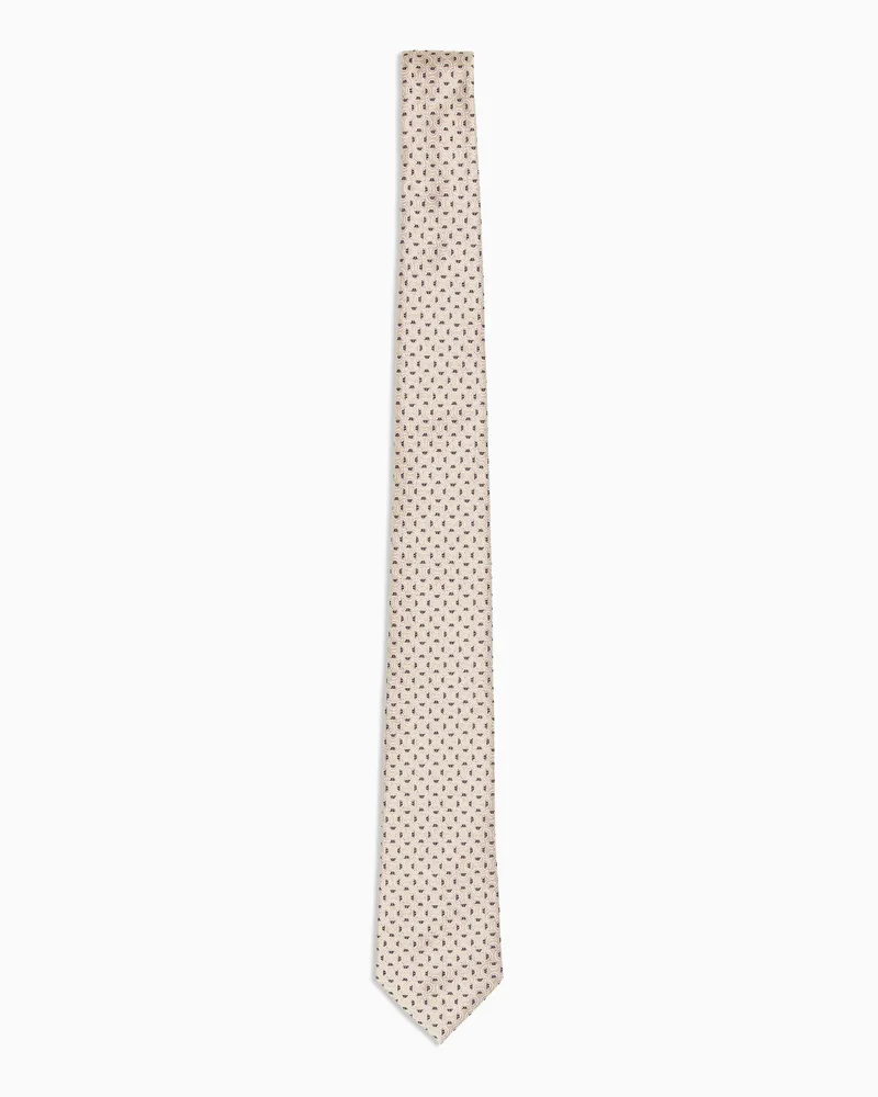 Emporio Armani Pure silk tie with jacquard pattern Beige