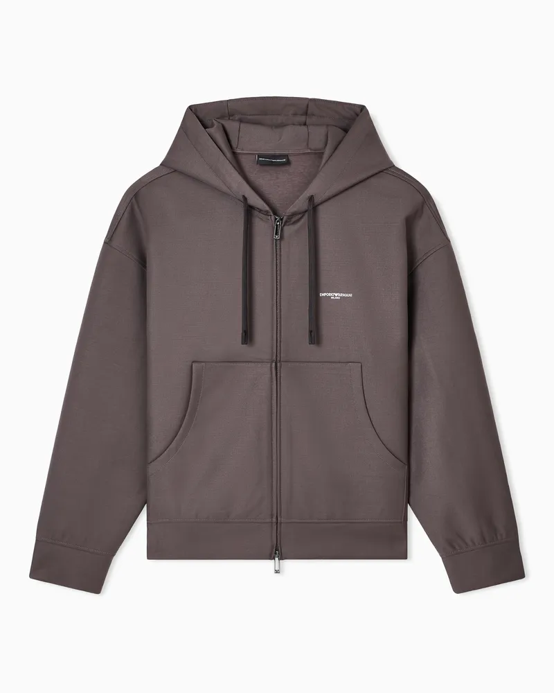 Emporio Armani Sweatshirt mit Kapuze und Reißverschluss, gefertigt aus Wollfresko Grau