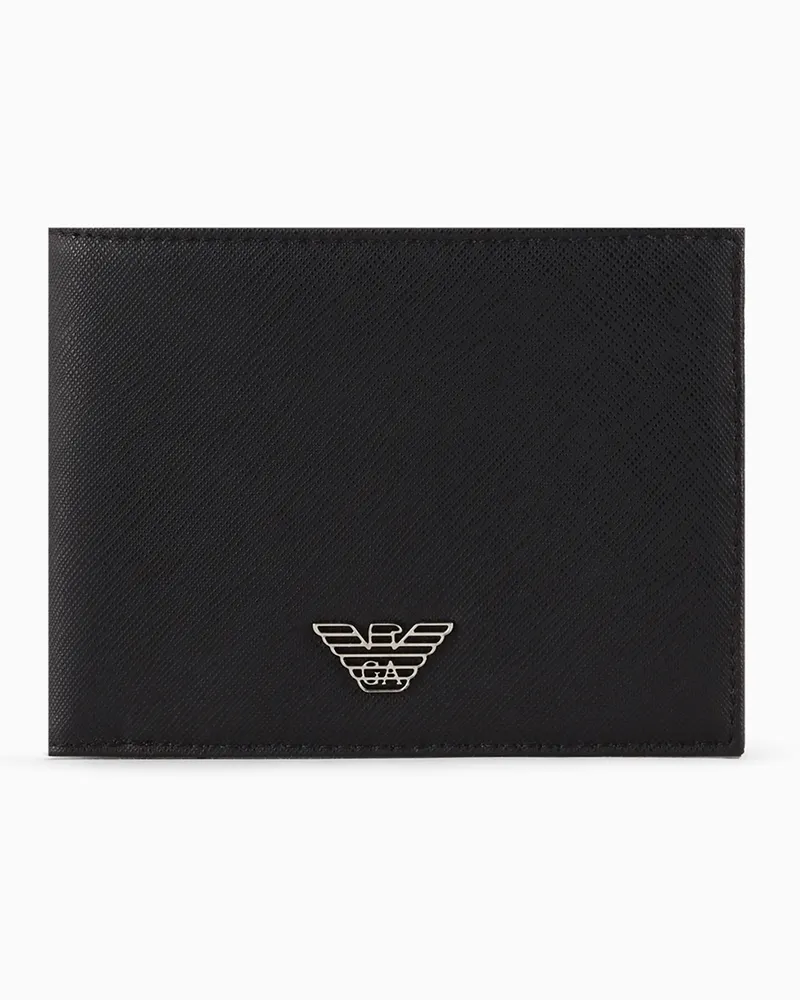 Emporio Armani ASV Portemonnaie mit Münzfach aus wiederaufbereitetem Saffiano-Leder mit Adler-Plakette Schwarz