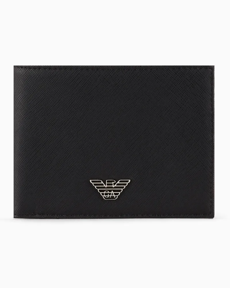 Emporio Armani ASV Portemonnaie mit Münzfach aus wiederaufbereitetem Saffiano-Leder mit Adler-Plakette Schwarz