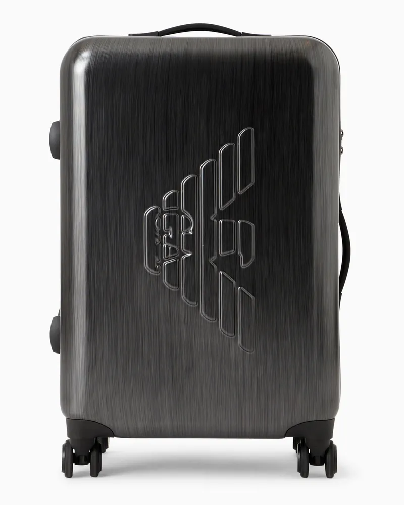 Emporio Armani Mittelgroßer Trolley aus ABS mit Maxi-Adler in Relief-Optik Grau