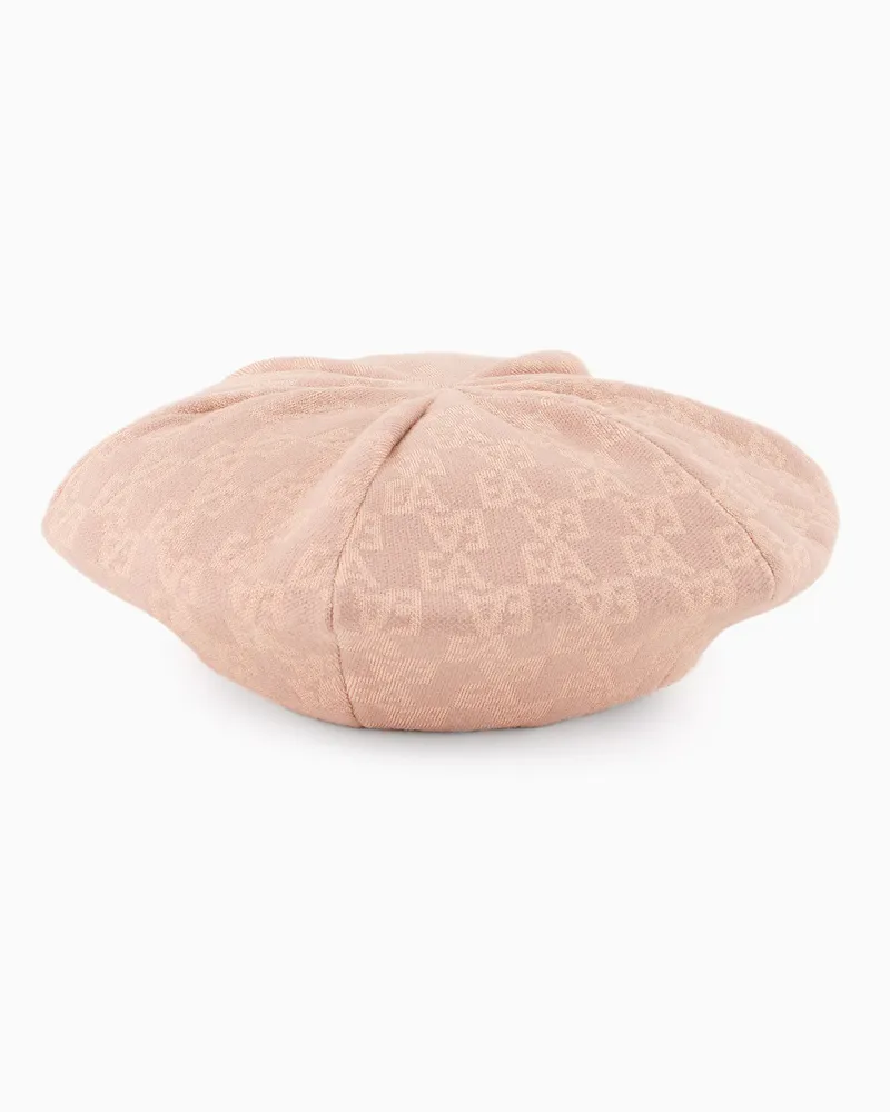 Emporio Armani Strick-Baskenmütze mit Allover-Logo in Jacquard-Stoff Pink