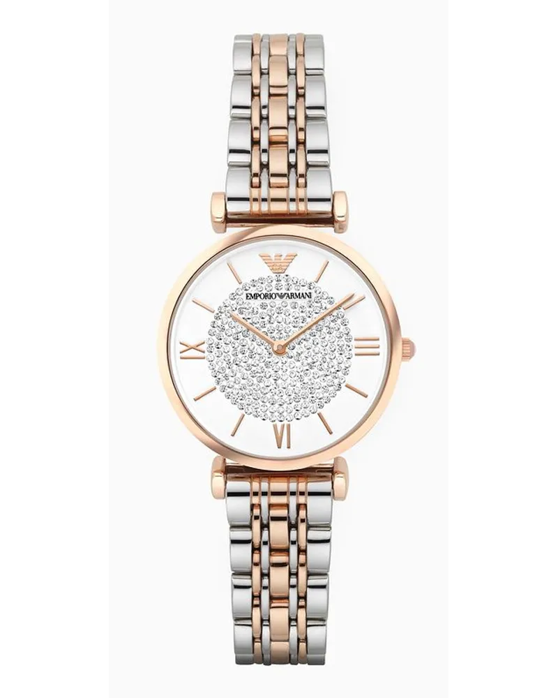 Emporio Armani Damen-zweizeigeruhr mit Zweifarbigem Edelstahlarmband Silber