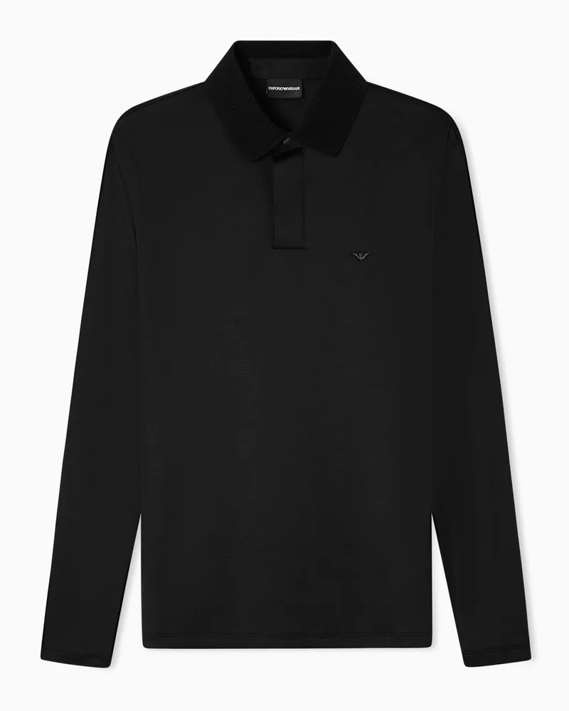 Emporio Armani Long-sleeved polo shirt in bombé micro lyocell blend jersey Schwarz