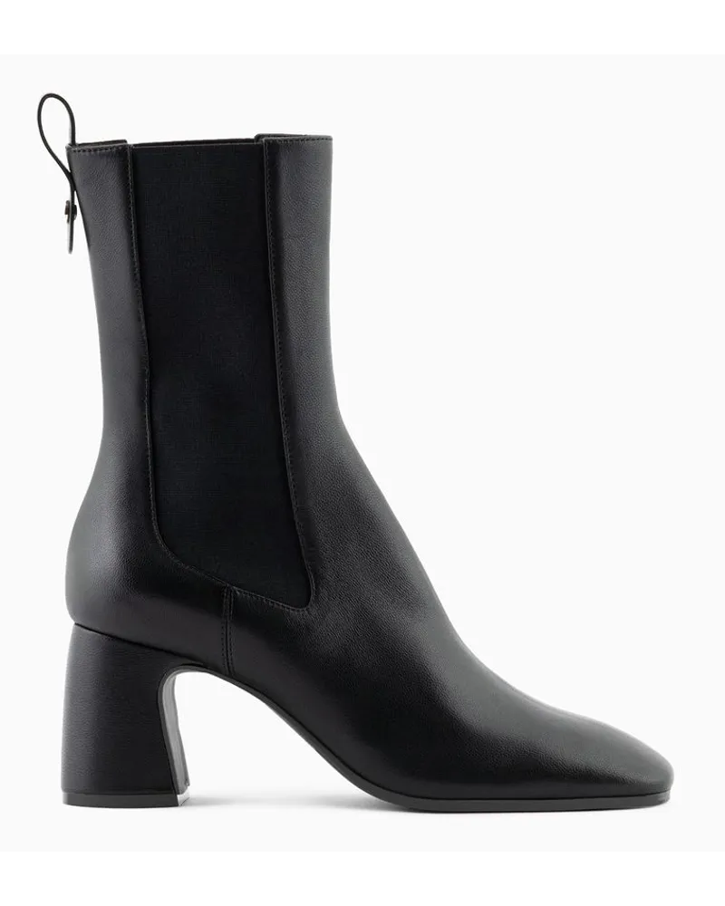 Emporio Armani Ankle-boots aus Nappaleder mit Elastischem Einsatz Schwarz