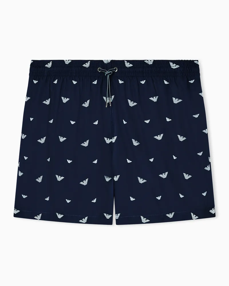 Emporio Armani Badeshorts mit durchgängiger Mikro-Adler-Stickerei Blau