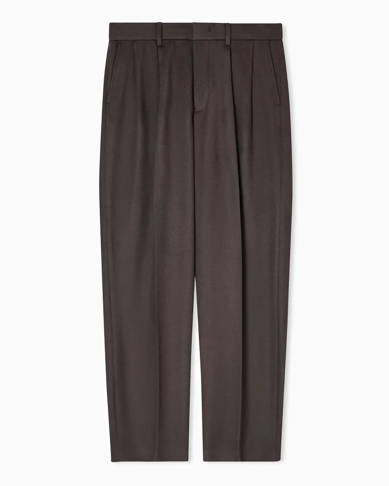 Emporio Armani Hose mit Bundfalten aus Schurwoll-Mischung Braun