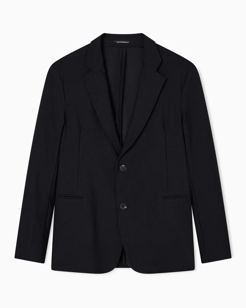 Emporio Armani Einreihiges Sakko aus Funktions-Jersey mit Mikromuster in 3D-Optik Schwarz