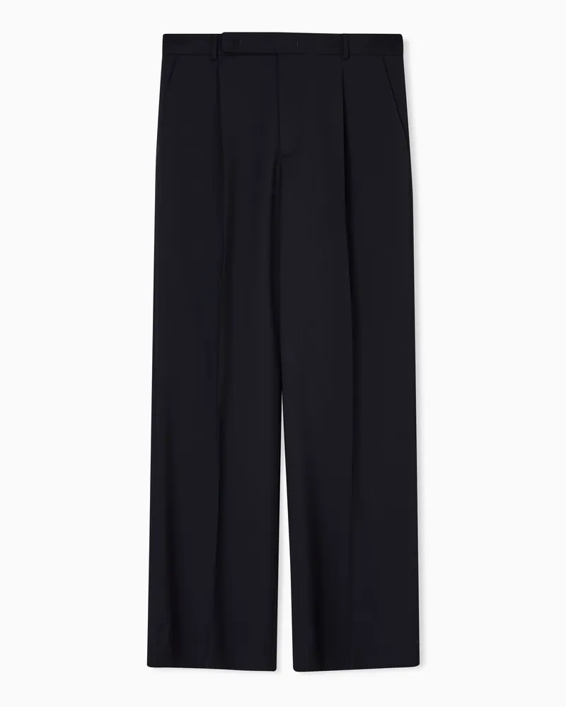 Emporio Armani Icon Hose mit Bundfalten, gefertigt aus elastischem Twill aus Schurwolle Marineblau