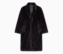 Einreihiger Kunstpelzmantel mit Inlay in Kroko-Optik