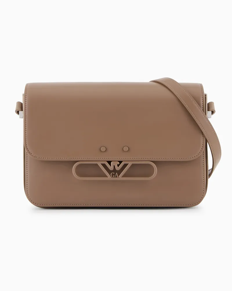 Emporio Armani Umhängetasche aus Glattleder mit Adlerlogo aus Metall Beige