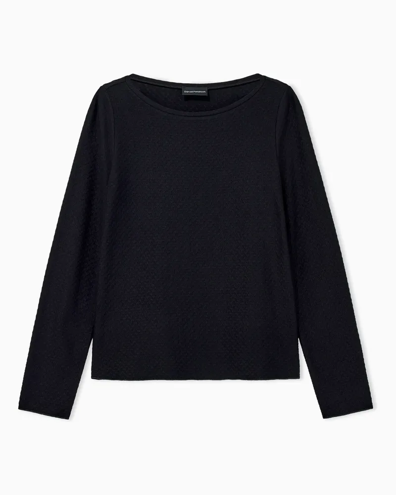 Emporio Armani Regular Fit Pullover aus Jacquard-Jersey mit Reliefmuster Schwarz