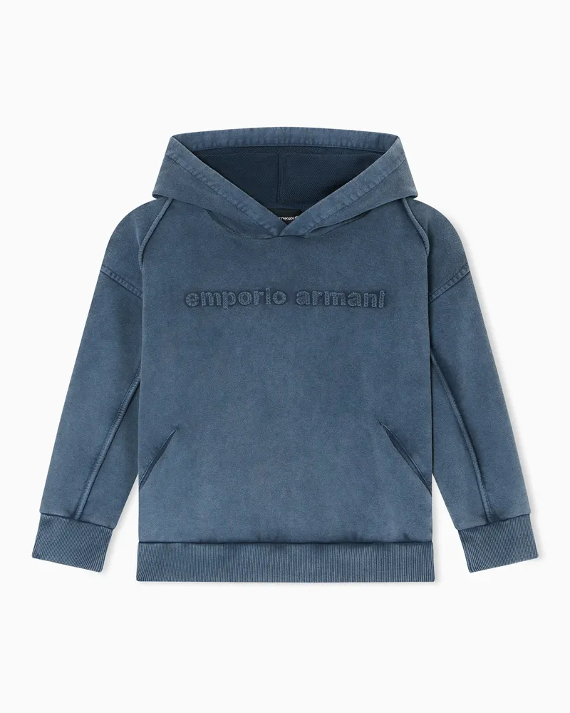Emporio Armani Oversize-Sweatshirt mit Kapuze, gefertigt aus stückgefärbtem Jersey Blau