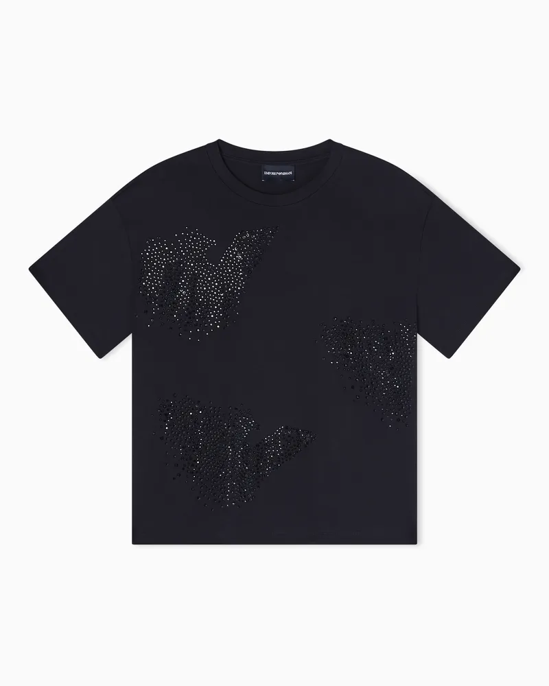 Emporio Armani Jersey T-shirt with rhinestone eagle ASV Schwarz