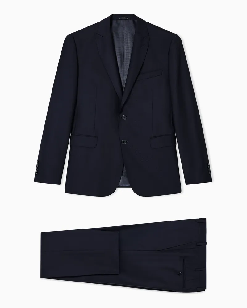 Emporio Armani Einreihiger Anzug aus Schurwolle mit kleinem, farblich abgestimmtem Jacquard-Stoff-Muster Blau