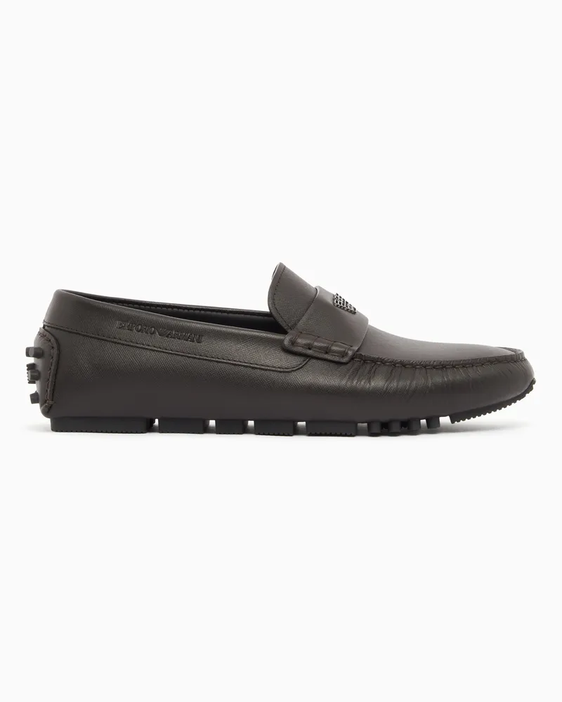 Emporio Armani Driver loafers in saffiano leather Braun