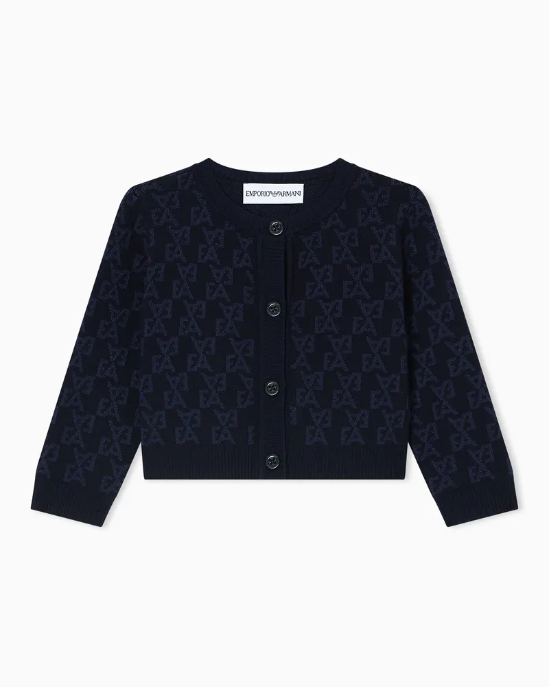 Emporio Armani Cardigan aus Strick in Jacquard-Stoff-Verarbeitung mit Allover-EA-Logo Blau