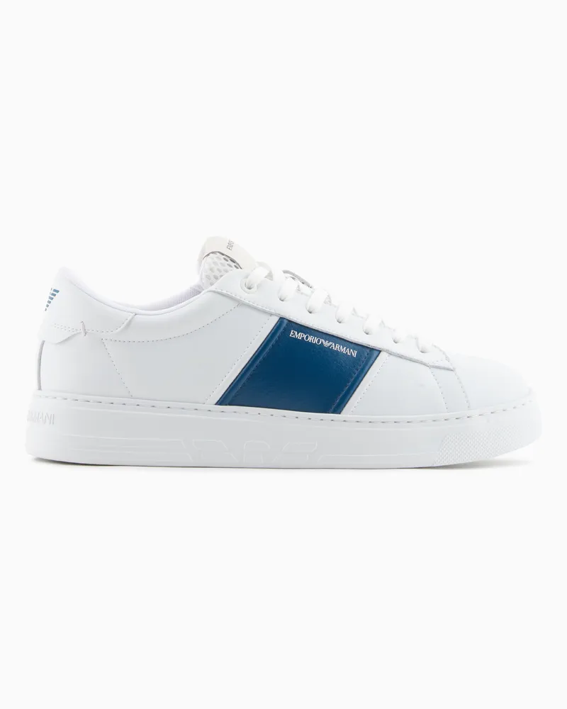 Emporio Armani Sneaker aus Leder mit Kontraststreifen Weiß