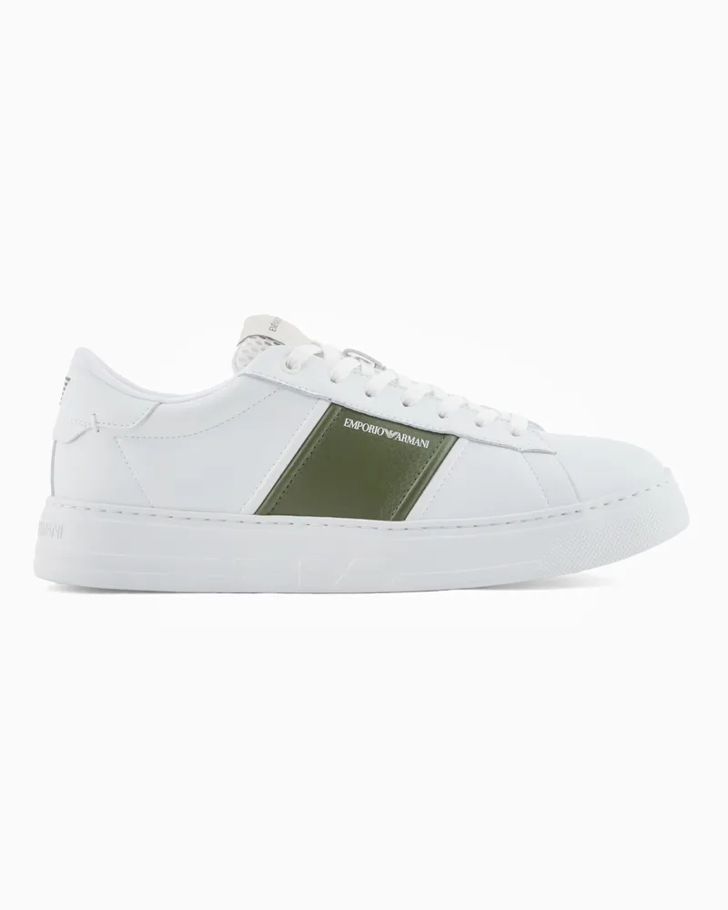 Emporio Armani Sneaker aus Leder mit Kontraststreifen Weiß