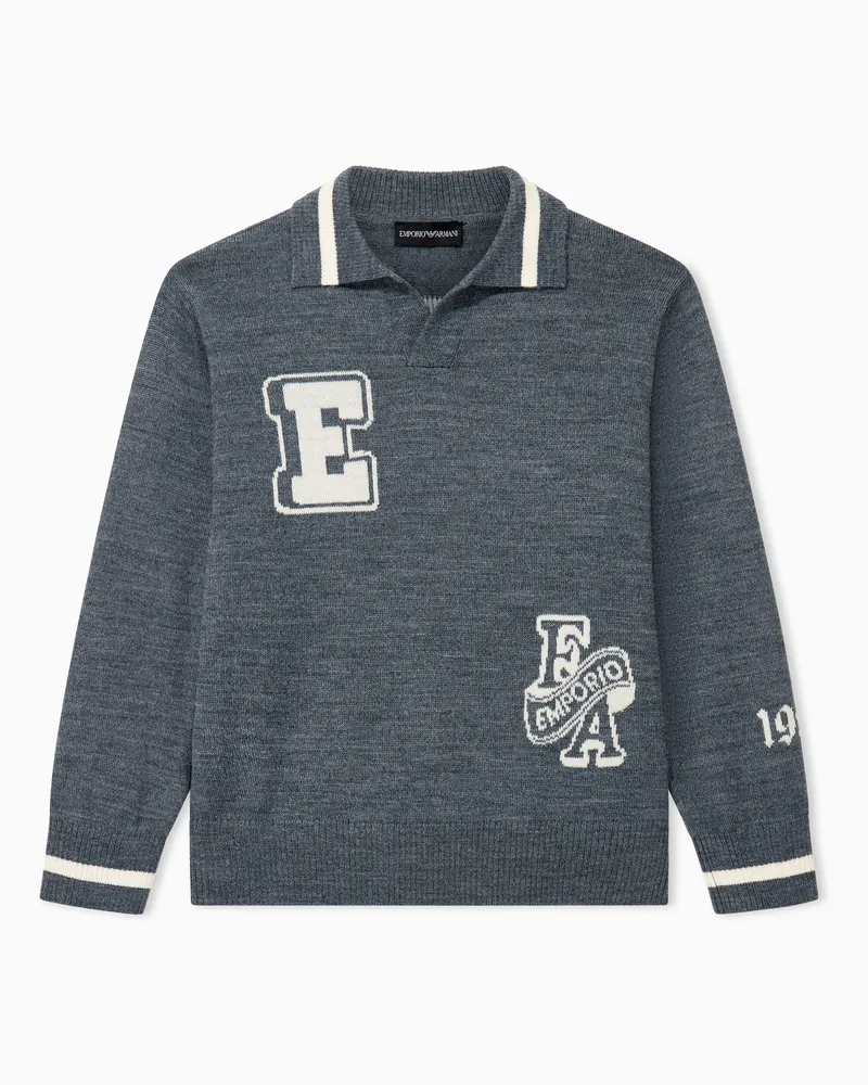 Emporio Armani Pullover Wollstrick mit Polokragen Grau